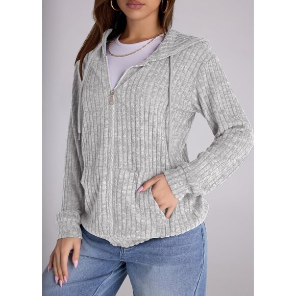 Women’s Oversized Zip Hoodie Lightweight Long Sleeve Fall Casual - Picture 4 of 5